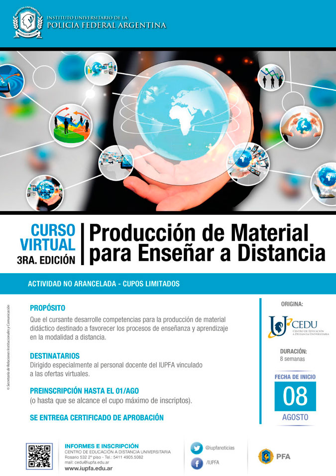 IUPFA . 08 DE AGOSTO . CURSO VIRTUAL . PRODUCCIÓN DE MATERIALES PARA ENSEÑAR A DISTANCIA