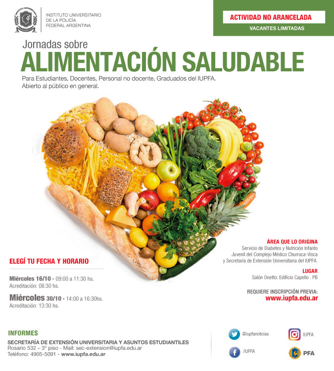 16 y 30 DE OCTUBRE . JORNADAS SOBRE ALIMENTACIÓN SALUDABLE . IUPFA