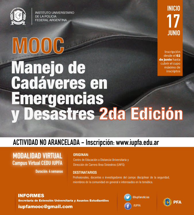 17 DE JUNIO . MANEJO DE CADÁVERES EN EMERGENCIAS Y DESASTRES. 2da. EDICIÓN . IUPFA